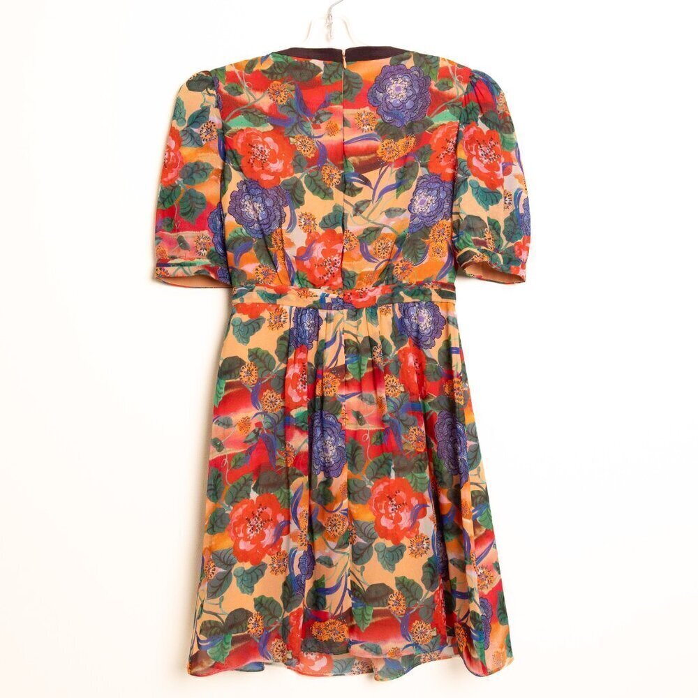 Saloni Jamie Short Dress 100% Silk Floral Beaded Bow Size 0 / XS - Picture 3 of 15